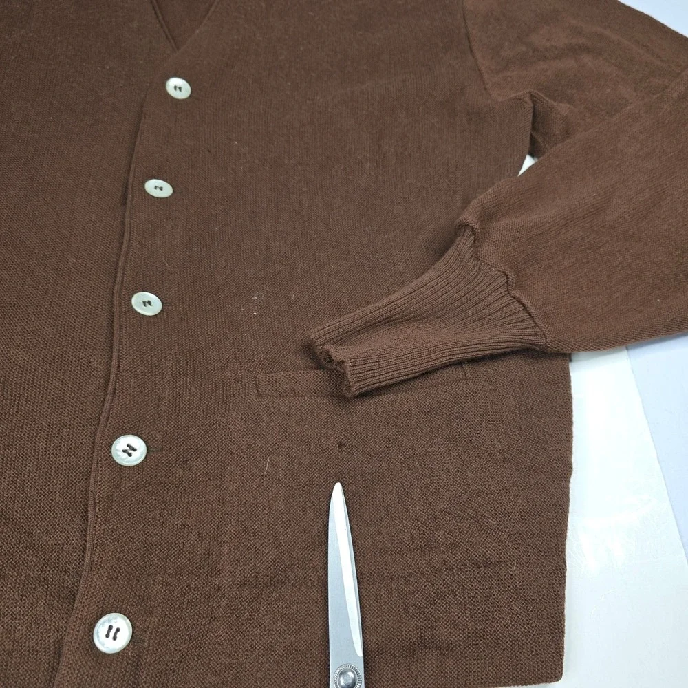 Vintage Lord Jeff The‎ 19th Hole Australian Wool Mens Brown Cardigan Sweater L